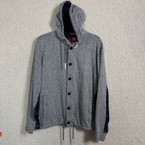 Robert Graham Hoodie Jacket Mens Large Gray Blue‎ Button Up Camo Trim Drawstring